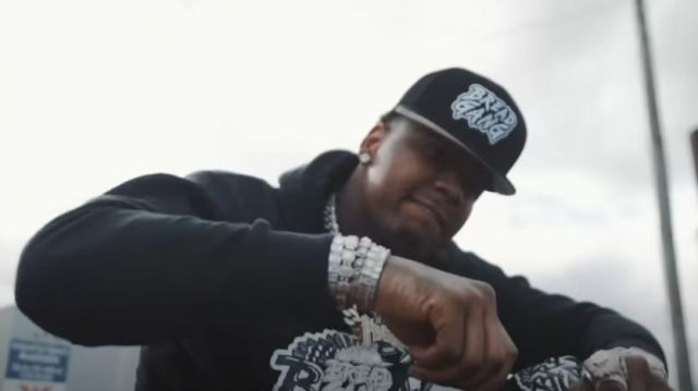Bread Gang Black cap worn by Moneybagg Yo in Boffum music video feat. Big 30