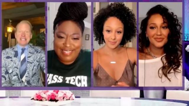 Theory Pol­ka Dot Silk Camisole worn by Tamera Mowry on The Real May 15, 2020
