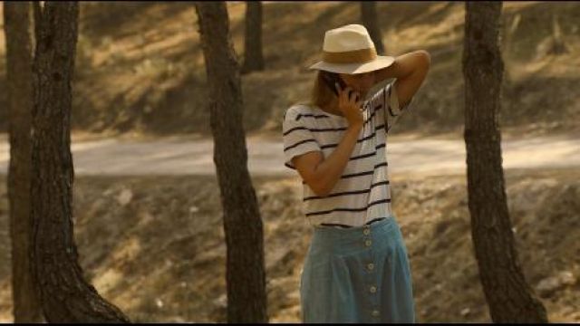 Blue Cham­bray Mi­di Skirt worn by Zoe Walker (Laura Haddock) in White Lines Season 1 Episode 3