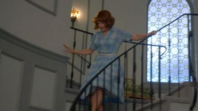 Check blue dress worn by Beth Ann Stanton (Ginnifer Goodwin) in Why Women Kill (S01E05)