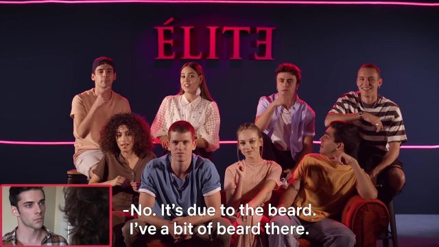 The combination pink of Ester Expósito in the youtube video : The Cast of Elite Reacts to Hearing Tapes | Netflix