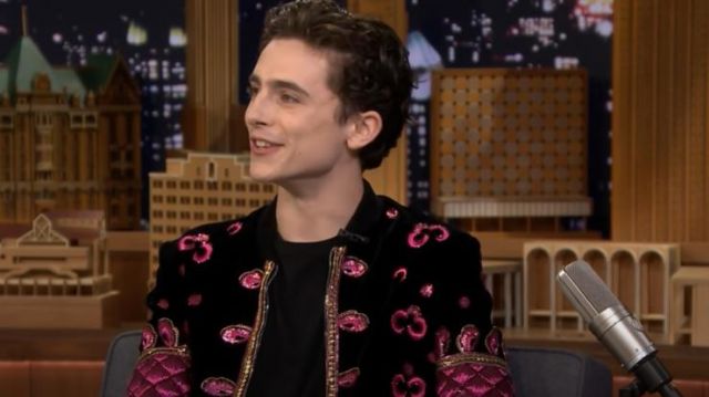 Saint Laurent Bomber Jacket worn by Timothée Chalamet in The Tonight Show Starring Jimmy Fallon October 10, 2018