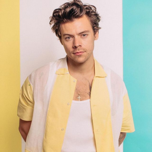 The short-sleeved shirt, white and yellow worn by Harry Styles on the  account Instagram of @hshq | Spotern