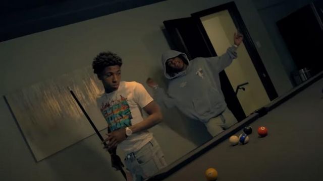 Never Broke Again Merch Up in Flames T-Shirt worn by YoungBoy Never Broke Again in Racks On by Rich The Kid (Official Music Video)