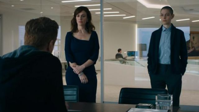 Vestido de vaina azul usado por Wendy Rhoades (Maggie Siff) en Billions Temporada 5 Episodio 4