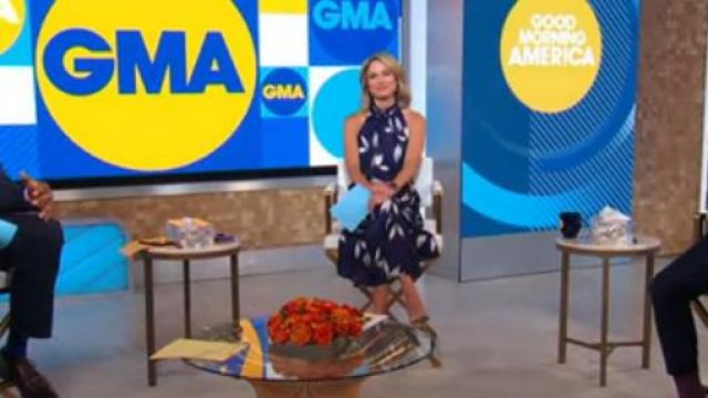 Chico's Flo­ral-Print Hal­ter Mi­di Dress worn by Amy Robach on Good Morning America May 27, 2020