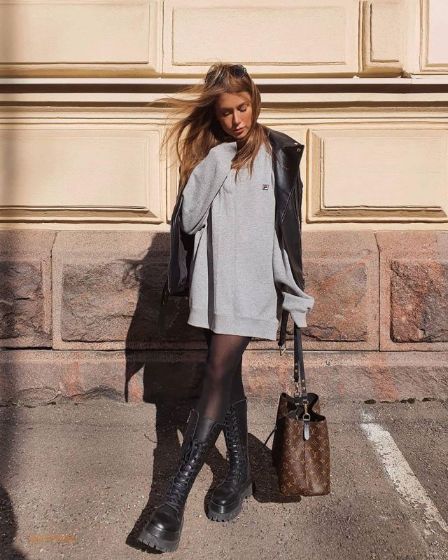 La robe pull gris Fila de Marianna Mäkelä sur son compte Instagram @mariannnan