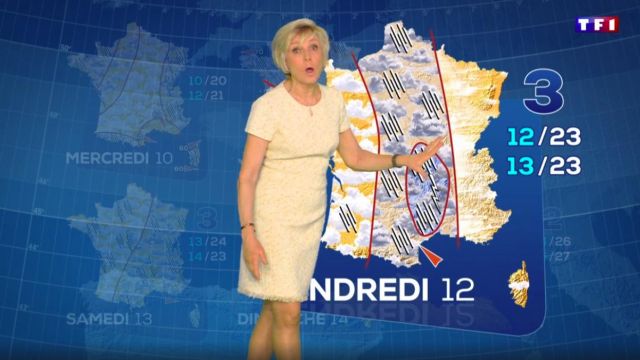 The dress fit flared and textured design of Évelyne Dhéliat in Weather TF1 08.06.2020