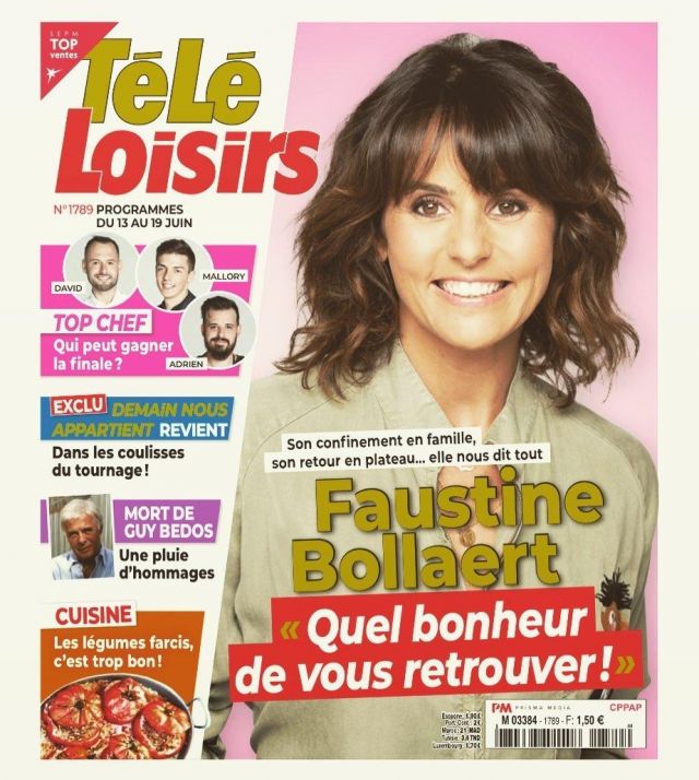 La combinaison tilleul avec patchs Sésame Street de Faustine Bollaert en couverture de Télé Loisirs (du 13 au 19 juin 2020)
