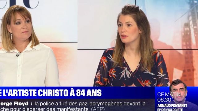 The printed dress worn by Lorène De Susbielle in the First Edition of BFMTV
