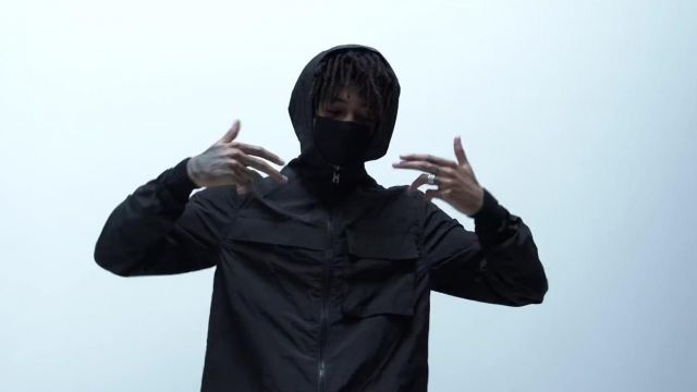 Asos hooded windbreaker in black worn by Scarlxrd in BLK XN BLK. music video