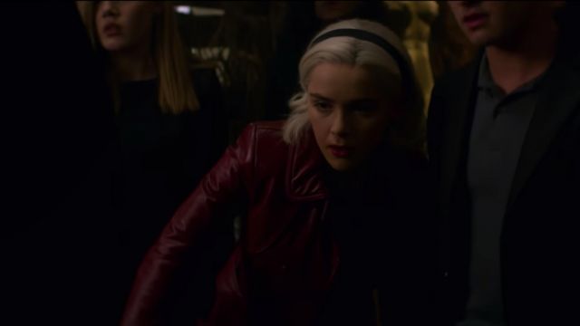 Red Leather Jacket worn by Sabrina Spellman (Kiernan Shipka) as seen in Chill­ing Ad­ven­tures of Sab­rina S02E07