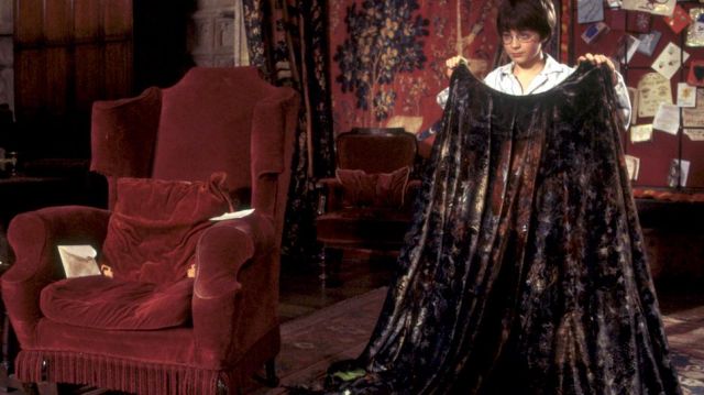 The replica of the invisibility cloak worn by Harry Potter (Daniel Radcliffe) in Harry Potter and the sorcerer's stone