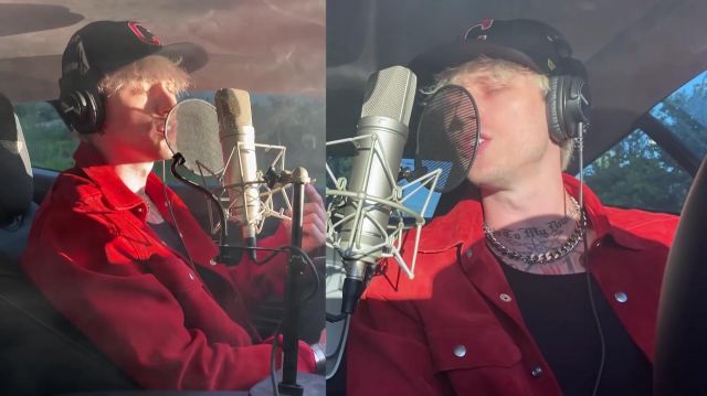 Raf Simons veste Rouge porté par Machine Gun Kelly dans sa Fumée et Lecteur de musique de la vidéo