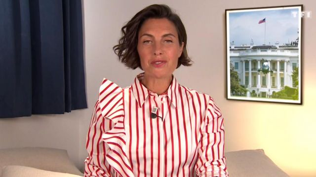 La chemise rayée à manches volantées portée par Alessandra Sublet dans l'émission C'est Canteloup
