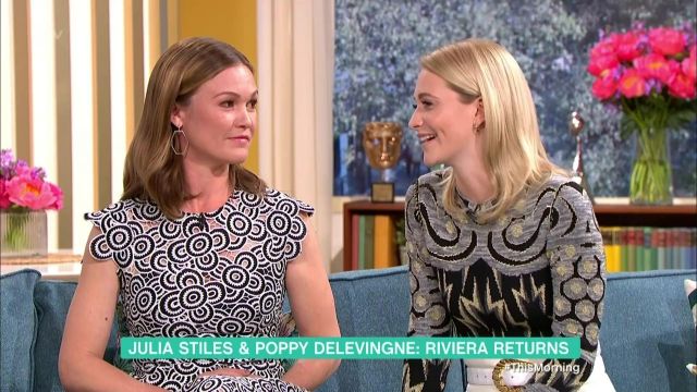 Alberta Ferretti Multi-Printed Wool Top worn by Poppy Delevingne in Julia Stiles & Poppy Delevingne Discuss the New Characters Joining Riviera | This Morning