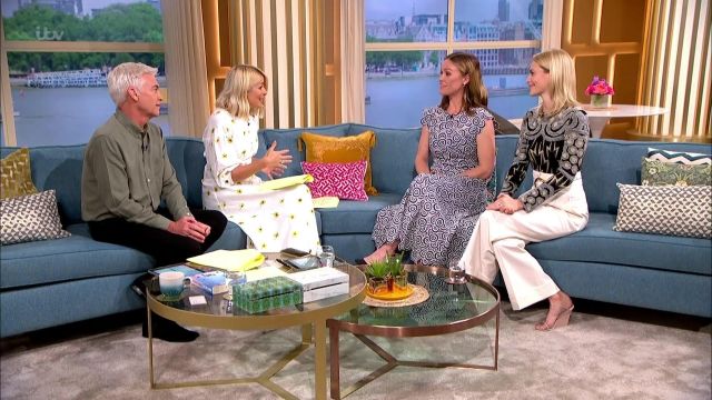 Alberta Ferretti Ultra High-Rise Gabardine Wide-Leg Pants worn by Poppy Delevingne in Julia Stiles & Poppy Delevingne Discuss the New Characters Joining Riviera | This Morning