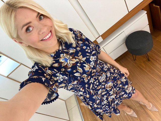 Whistles Blue/Multi Prairie Blossom Print Dress worn by Holly Willoughby on her Instagram account @hollywilloughby