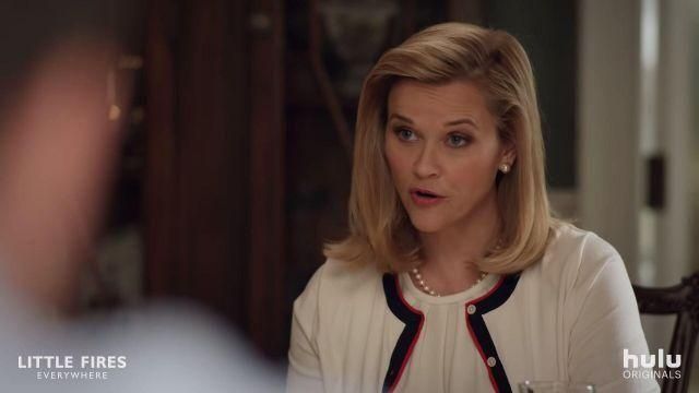 White Cardigan worn by Elena Richardson (Reese Witherspoon) in Little Fires Everywhere (Season 1)