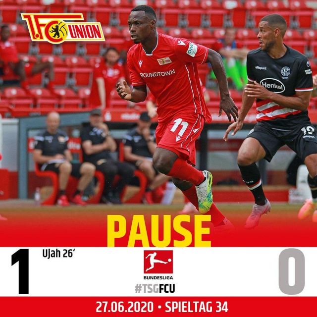 Macron 1. FC Union Berlin Home Jersey 19/20 worn by Anthony Ujah on the Instagram account of @1.fcunion