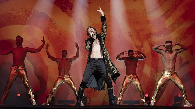 Black boots with gold trim worn by Alexander Lemtov (Dan Stevens) in Eurovision Song Contest: The Story of Fire Saga