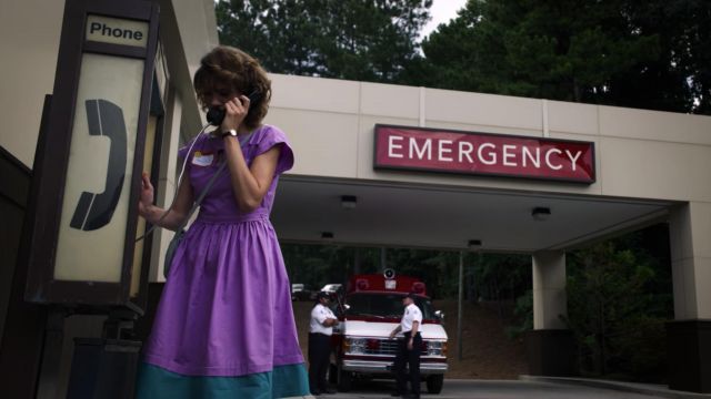 Purple dress worn by Nancy Wheeler (Natalia Dyer) in Stranger Things (S03E05)