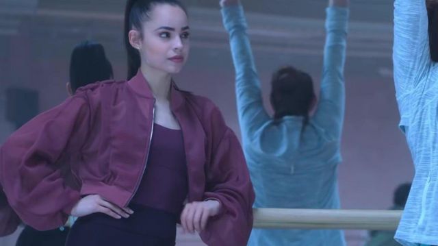 Red Bomber Jacket worn by April (Sofia Carson) in Feel the Beat