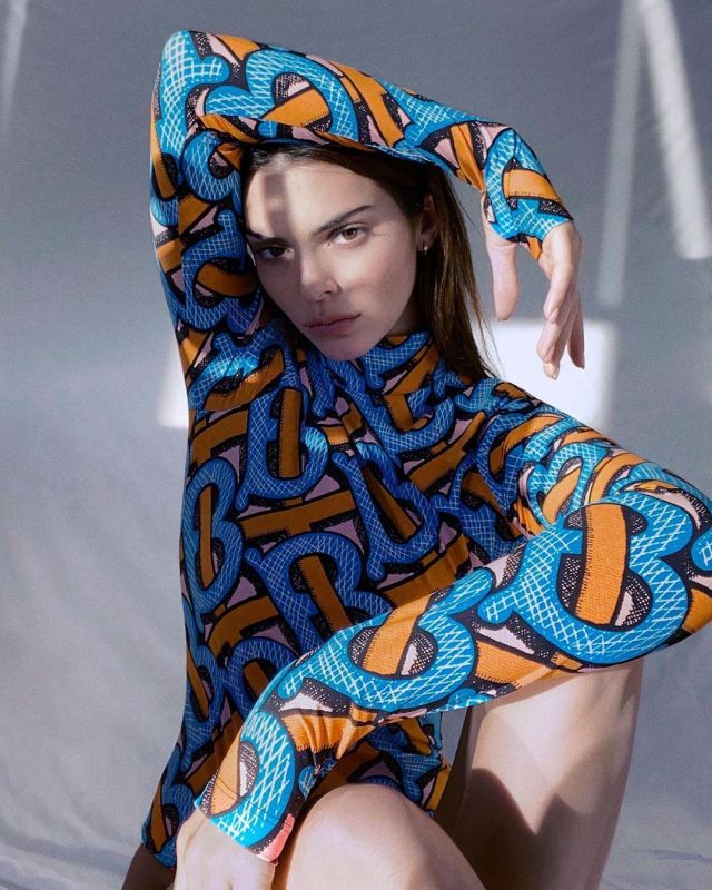Monogram Print Stretch Nylon Turtleneck Bodysuit worn by Kendall Jenner on her Instagram account @kendalljenner