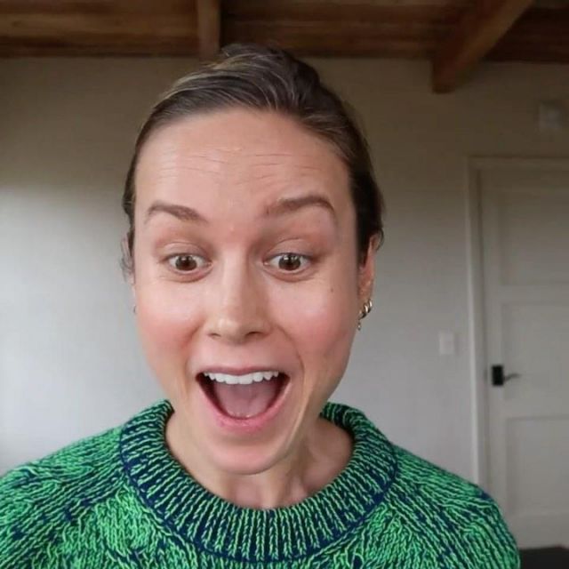 Green and blue sweater worn by Brie Larson on her Instagram account @brielarson