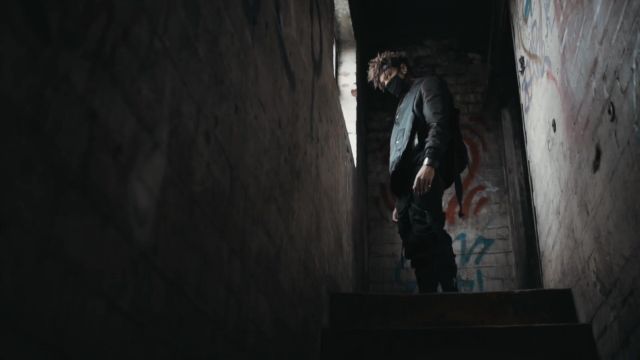 The vest is open with straps worn by Scarlxrd in her video clip KING, SCAR.