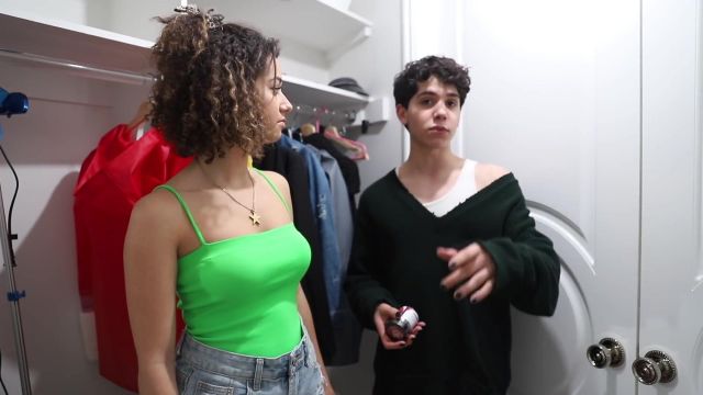 The tank top in green worn by Léna Situations in the video WE DYED her HAIR DIRECT, THEY ARE RUINED! feat. SULIVAN GWED || Léna Situations