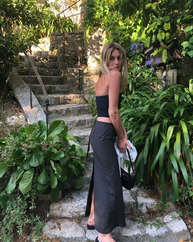 The long skirt black worn by Camille Charriere on his account Instagram @camillecharriere