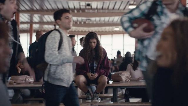 Navy blue lace up sneakers worn by Rue Bennett (Zendaya) in Euphoria (S01E02)