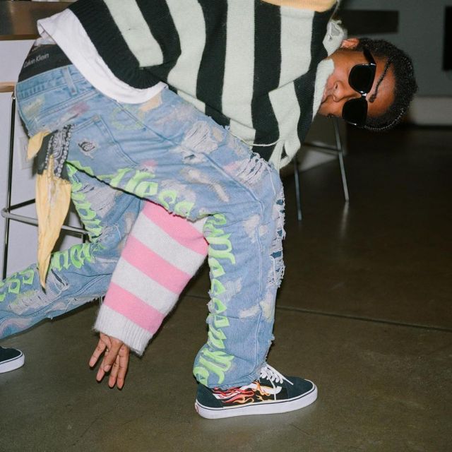 The pair of Vans Old Skool flames worn by ASAP Rocky on his account  Instagram @asaprocky | Spotern