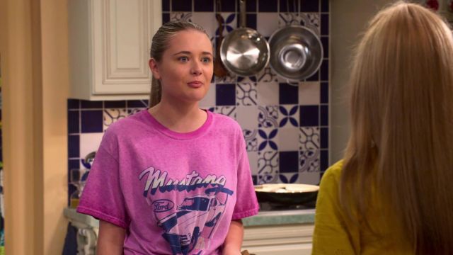 Ford Mustang Pink T-shirt worn by Lola (Reylynn Caster) as seen in The Big Show Show (S01E02)