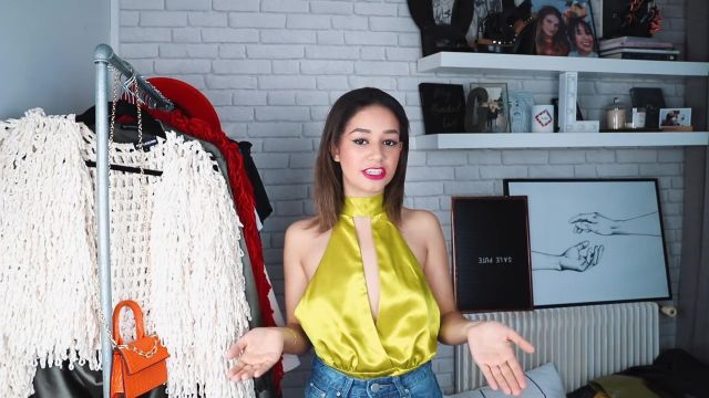 The yellow satin top worn by Léna Mahfouf in the YouTube video 1000 € OF SHOPPING ON PRETTY LITTLE THINGS, IT&#39;S WORTH WHAT ?! || Lena Situations