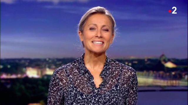 The printed and transparent shirt of Anne-Sophie Lapix in Journal de 20h de France 2