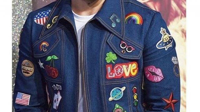 Mulit Patches Denim Jacket worn by Elton John (Taron Egerton) in Rocketman movie wardrobe