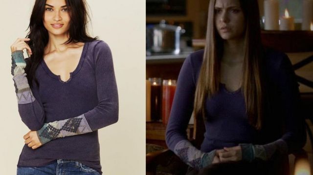 Free People Purple Kombucha Cuff Thermal Top worn by Elena Gilbert (Nina Dobrev) in The Vampire Diaries (S04E09)