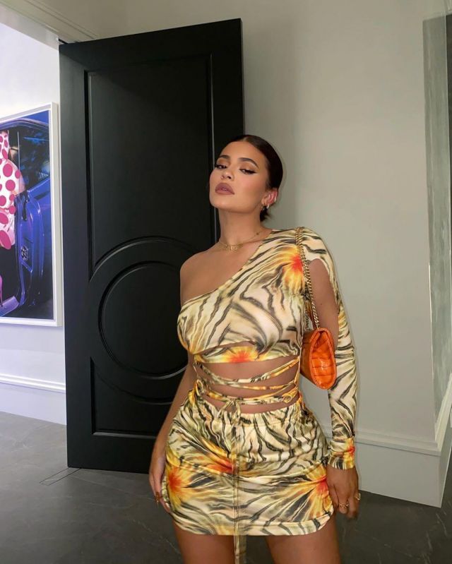 Top one shoulder cut tropical print of Kylie Jenner on the account Instagram of @kyliejenner