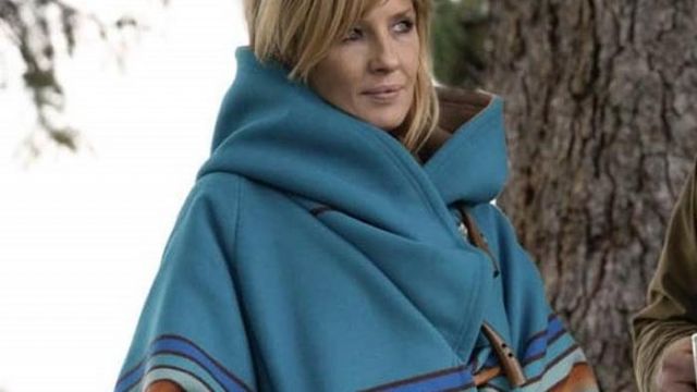 Kelly Reilly Polyester Fleece Blend Winter Jacket Native Hot Ladies Poncho Womens Beth Dutton Hooded Blue Coat