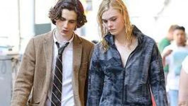 Adidas Black Grey Zipper Jacket worn by Elle Fanning on the set of A Rainy Day in New York movie