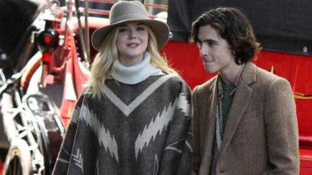 Mexican Style Turtleneck Poncho worn by Ashleigh (Elle Fanning) in A Rainy Day in New York movie outfits