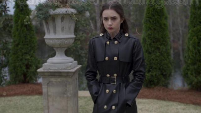 Black Leather Coat of Lauren Monroe (Lily Collins) in Inheritance
