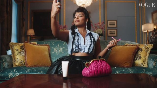 MIU BELLE NAPPA LEATHER CLUTCH worn by Stefflon Don in the YouTube video Stefflon Don: In The Bag | Episode 34 | British Vogue
