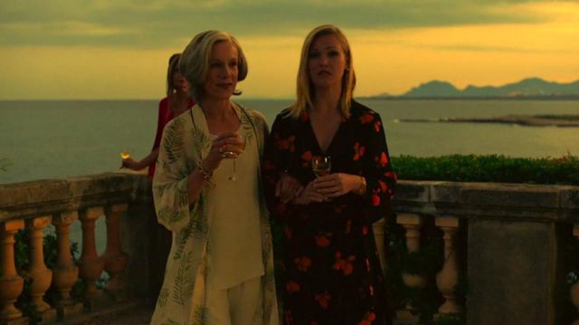 FORTE FORTE Leaf-print Coat In Avorio worn by Lady Cassandra Eltham (Juliet Stevenson) in Riviera (S02E02)