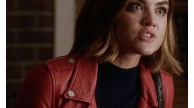 Aria Montgomery Pretty Little Liars Leather Jacket of Aria Montgomery (Lucy Hale) in Pretty Little Liars (S01E03)