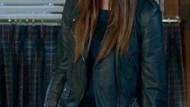 Black zipped leather jacket worn by Spencer Hastings (Troian Bellisario) in Pretty Little Liars (S07E18)