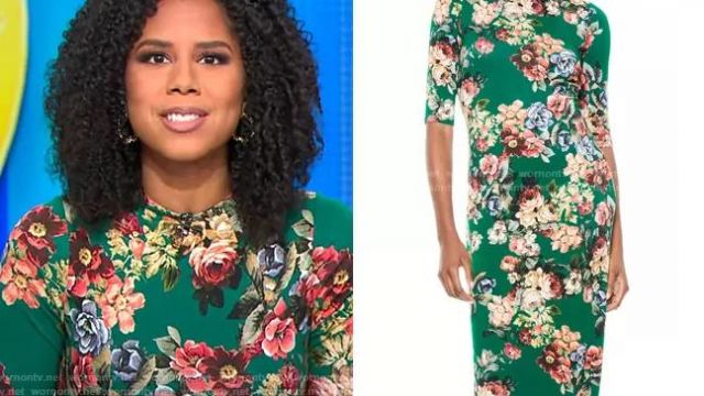 Adriana Diaz's tight-fitting duck-green floral dress on CBS This Morning on December 31, 2020