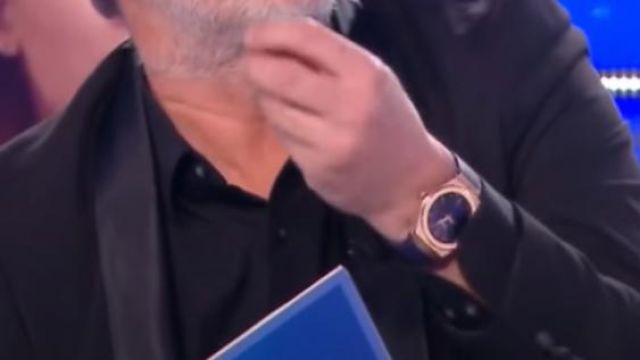 Jean-Michel Maire's blue leather automatic watch with gold and blue dial featured in the TPMP Refait la semaine show
